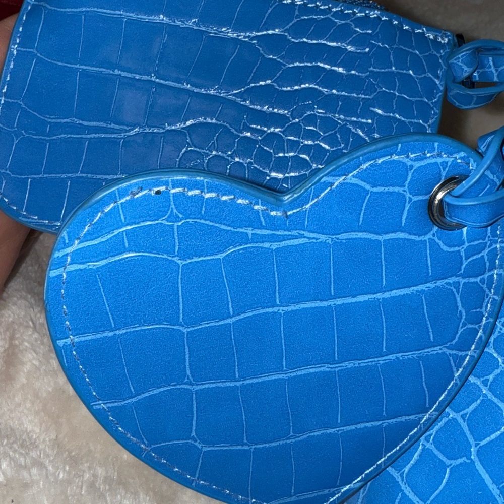 Y2K Grunge Electric Blue Studded Croc Shoulder Bag Attached Heart Mirror Wallet - Picture 7 of 16